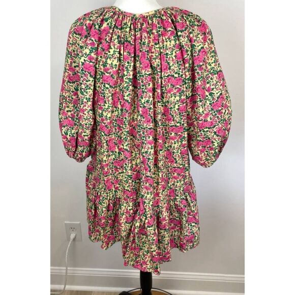 Zara Floral Puff Sleeve Mini Dress Pink Size L / Pristine - Picture 9 of 9